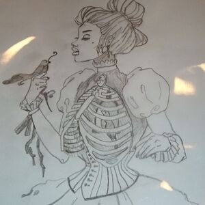 Artistic Sketch of Woman with Bird